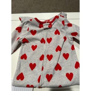 Carters Kids 18M Fleece Footed Pajamas Grey Red Heart One Piece Sleeper Zip Up